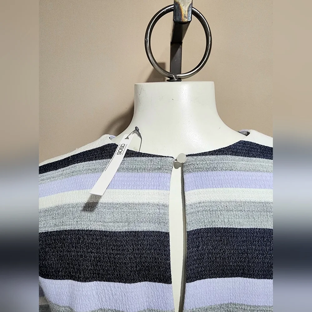 NWT ASOS Tie Front Shift Dress in Natural Fiber Stripe Size 12 - Picture 6 of 12